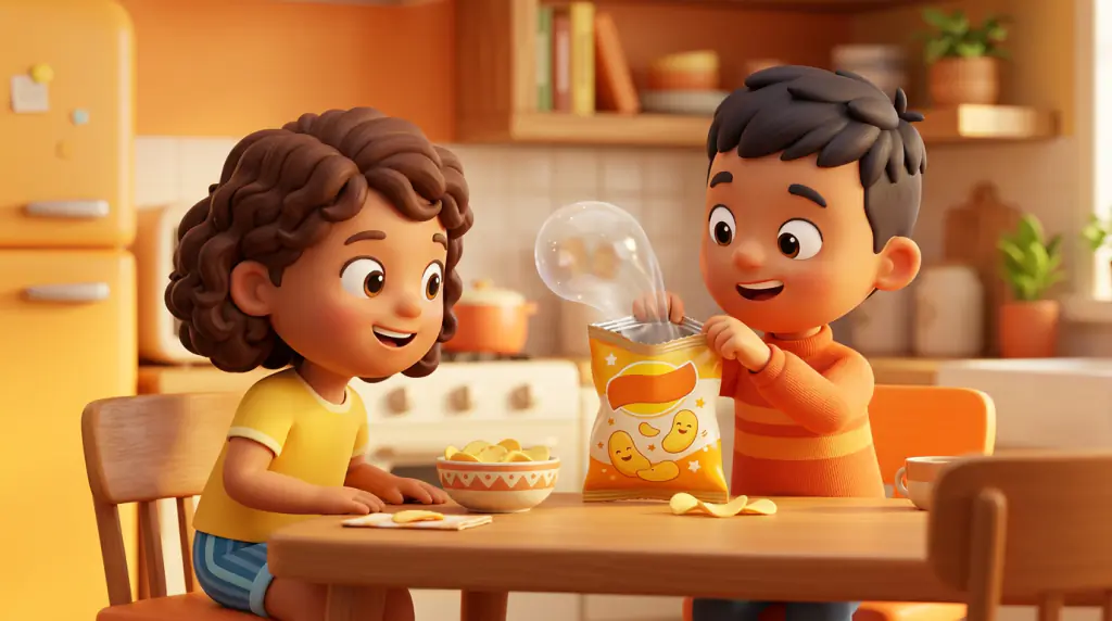 Kinderen ontdekken waarom een chipszak vol lucht lijkt