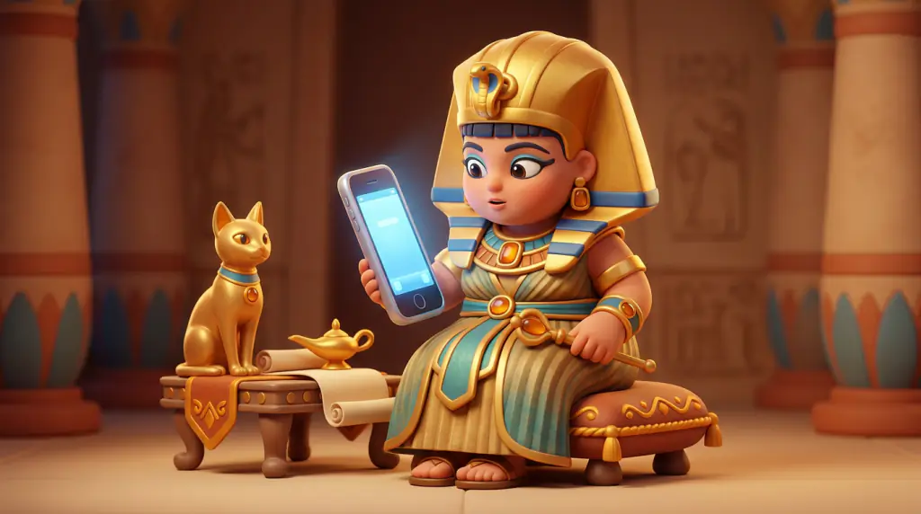 Cleopatra met smartphone als historische vergelijking